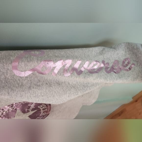 Converse Chuck Taylor Girls Foil‎ Graphic Cropped Pullover Hoodie Grey XL - Picture 3 of 14